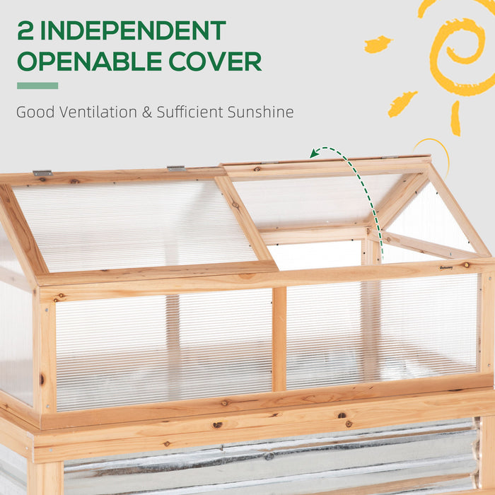 Outsunny - Raised Garden Bed With Polycarbonate Greenhouse, Wooden Garden Cold Frame Greenhouse, Flower Planter Protection, 48" x 24" x 32" - Natural