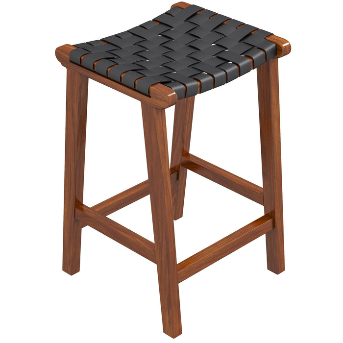 James - Mid-Century Modern Leather Bar Stool - Black