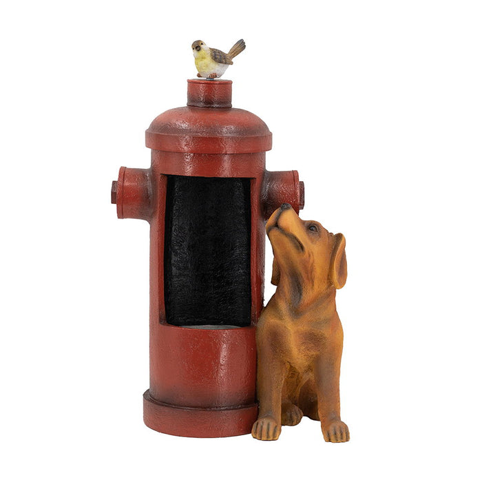 Red Fire Hydrant Water Fountain With Dog And Bird Accents, Outdoor Fountian With Light And Pump - Red / Light Brown