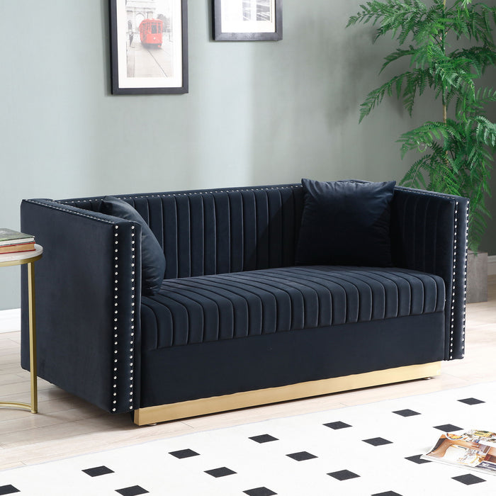 Contemporary Vertical Channel Tufted Sofa Loveseat Modern Upholstered Couch For Living Room With 2 Pillows