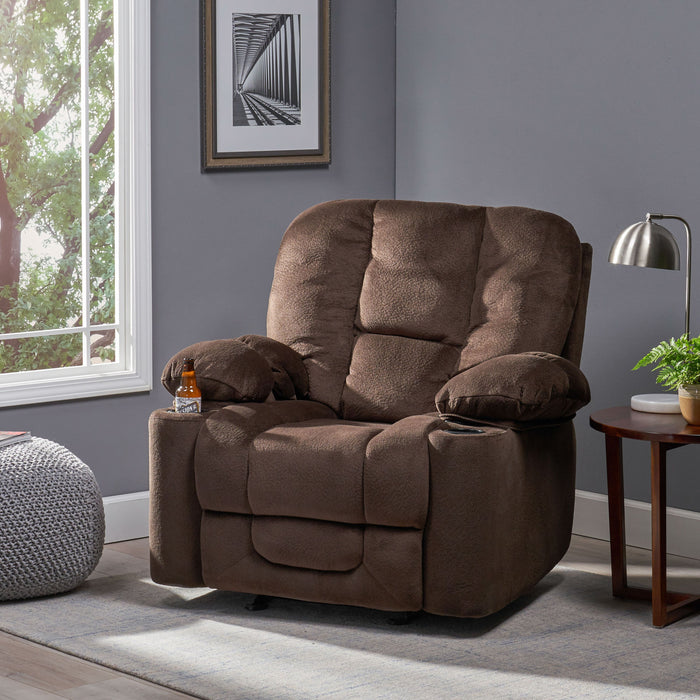 Luxurious Manual Recliner Chair With Skin-Friendly Fabric And Dual Cup Holders