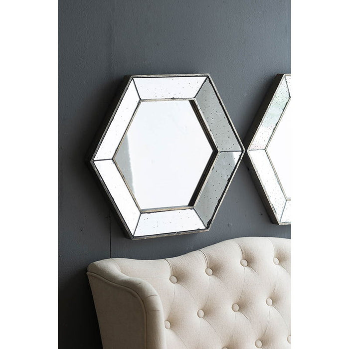 Hexagon Wall Mirror With Traditional Silver Finish, Home Decor Accent Mirror For Living Room - Silver