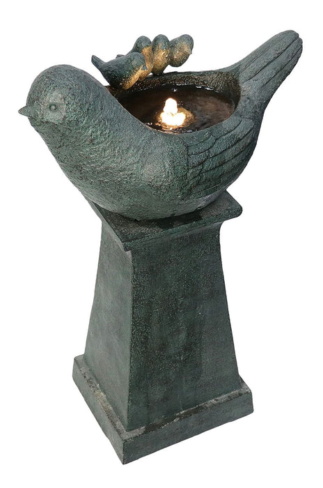 Decorative Bird Pedestal Outdoor Water Fountain With Light And Pump - Retro Gray