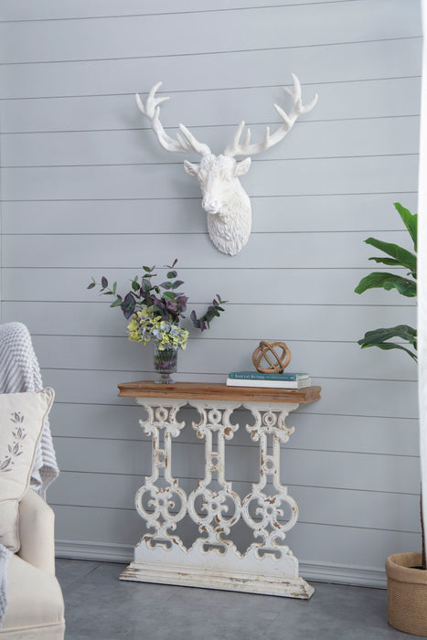 Classic Vintage Console Table With Wood Top - White Wash / Brown