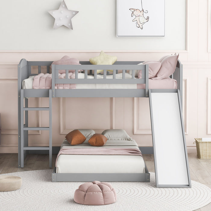 77.4" Twin Over Twin Bunk Bed With Slide And Ladder - Gray