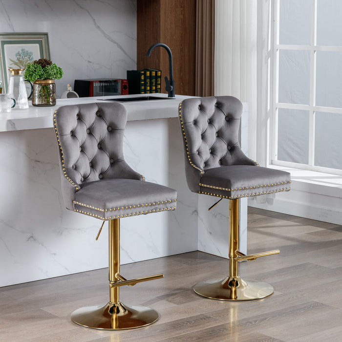 Thick Golden Swivel Velvet Barstools Adjusatble Seat Height From 25-33", Modern Upholstered Bar Stools With Backs Comfortable Tufted For Home Pub And Kitchen Island (Set of 2)