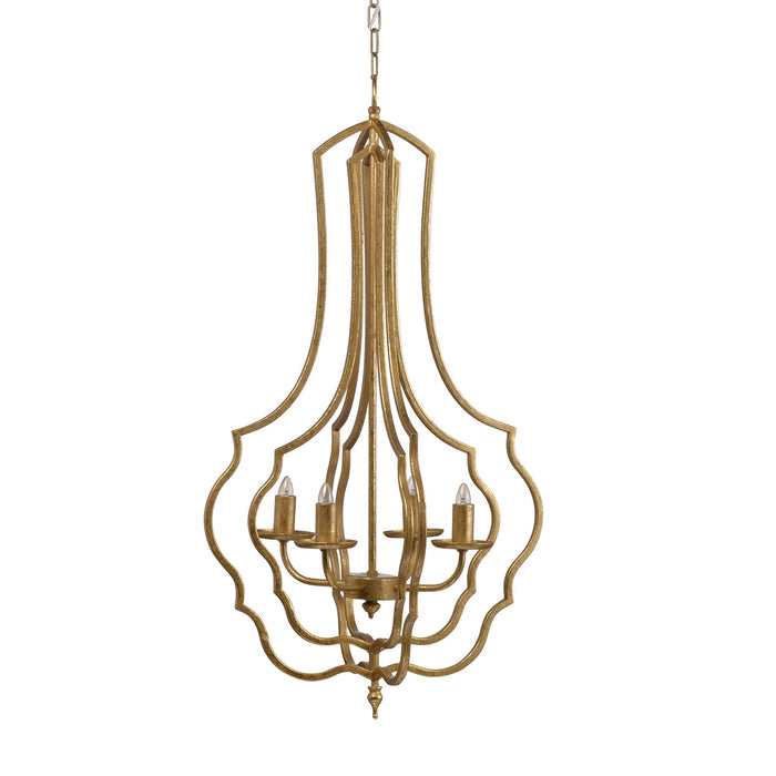 4 Light Metal Chandelier, Hanging Light Fixture With Adjustable Chain For Kitchen Dining Room Foyer Entryway, Bulb Not Included - Gold