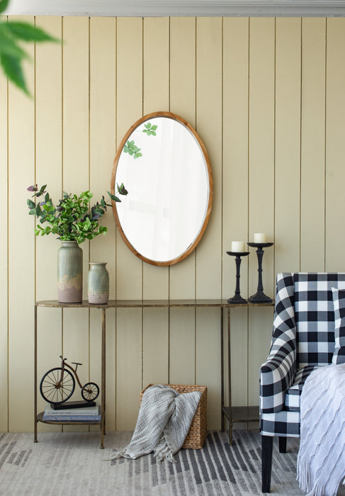 Oval Wall Mirror With Wood Frame, Farmhouse Wood Mirror For Bathroom Entryway Console Lean Against Wall - Brown