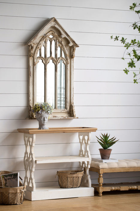 Distressed Shelf Tray, French Country Console Table - White / Natural