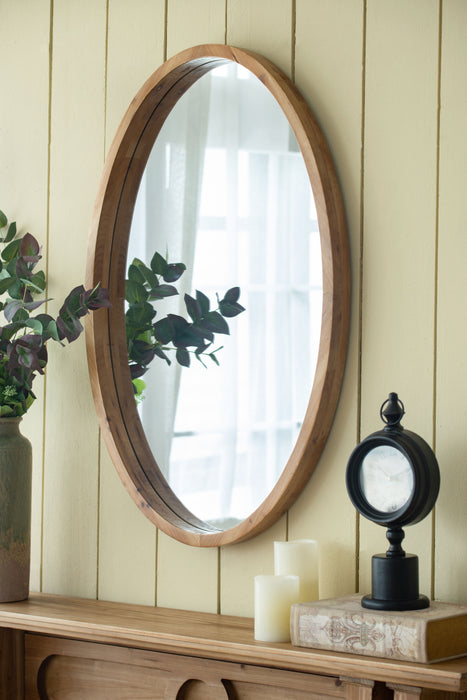 Oval Wall Mirror With Wood Frame, Farmhouse Wood Mirror For Bathroom Entryway Console Lean Against Wall - Brown