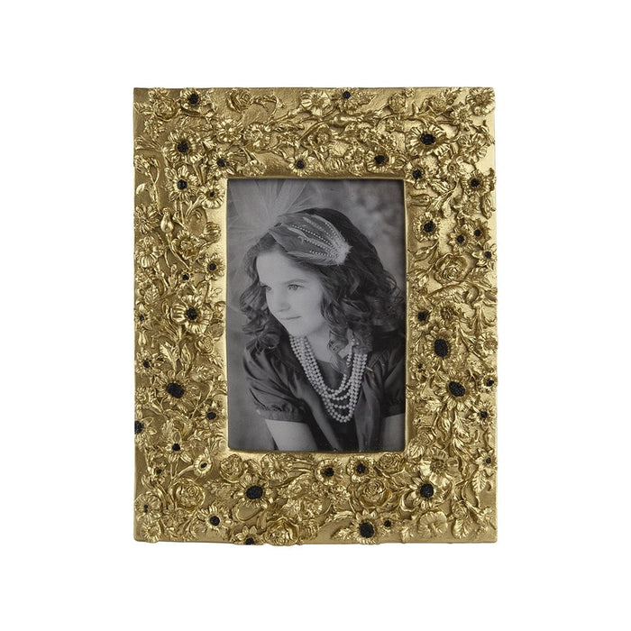 Vintage Photo Frame With Flower Design - Gold / Black