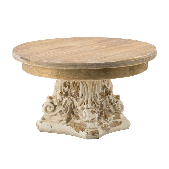 Cake Stand, Wood Cake Plate With Magnesium Base - Cream / Brown