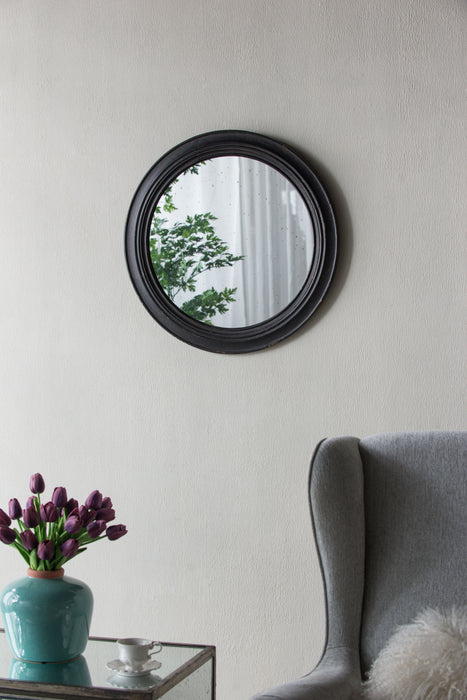 Circle Wall Mirror With Wooden Frame, Antique Classic Accent Mirror - Black