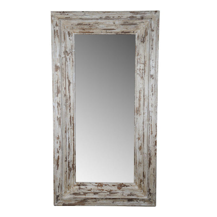 Full Length Rectangle Floor Mirror With Distressed Wood Frame - Brown