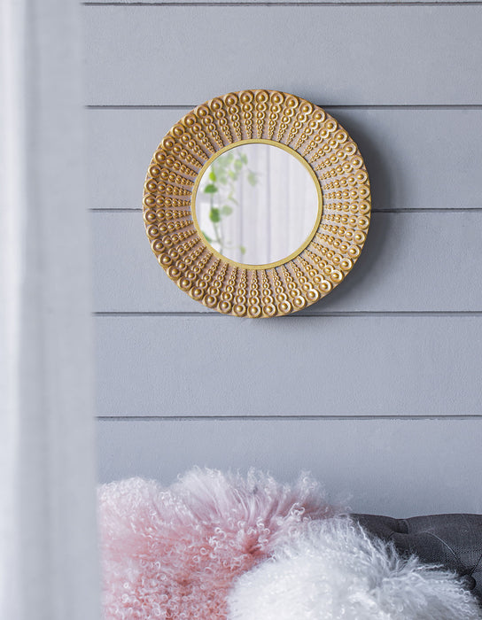 Beaded Sunburst Mirror, Round Accent Wall Mirror For Living Room, Entryway, Bathroom, Office, Foyer - Gold