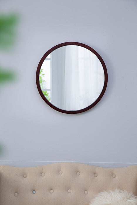 Circle Wall Mirror With Wooden Frame And Walnut Finish, Wall Mirror For Living Room Dining Room