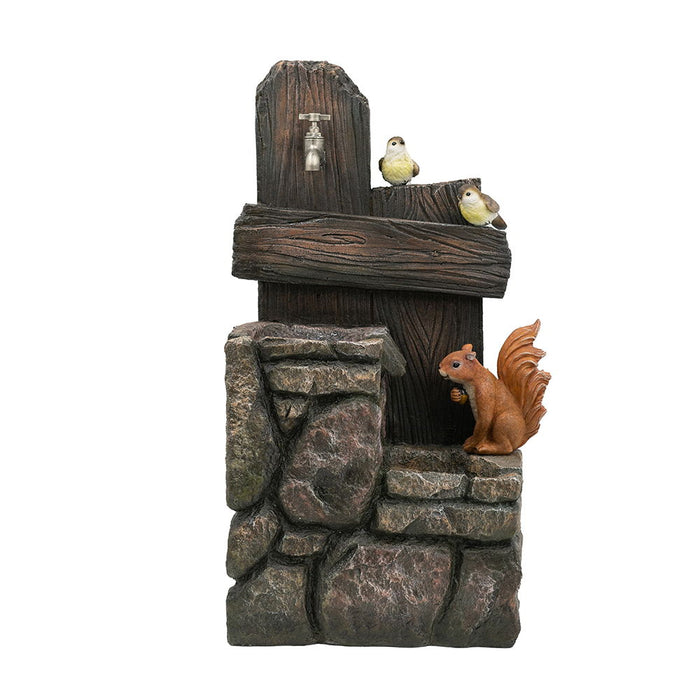 Decorative Two Tiered Water Fountain With Woodland Animal Design, Outdoor Fountain With Light And Pump - Multi