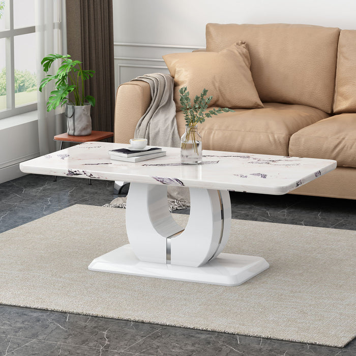 Modern Simple Luxury Imitation Marble Dining Table Rectangular Coffee Table, The Computer Desk, The Game Table, Suitable For Dining Room, Living Room, Terrace, Kitchen - White