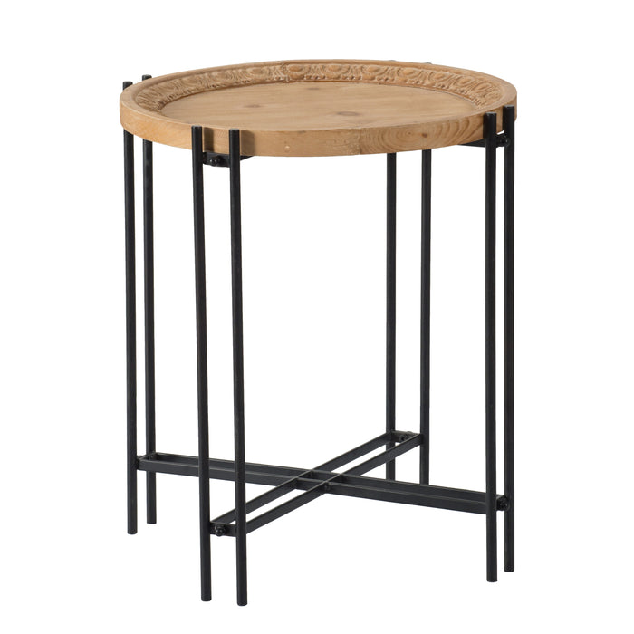 Round Side Table With Wood Top, End Table For Living Room Bedroom - Black Brown