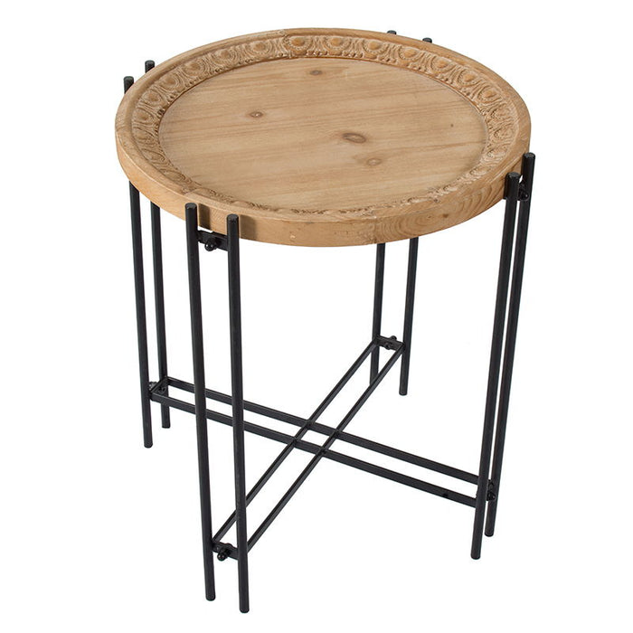 Round Side Table With Wood Top, End Table For Living Room Bedroom - Black Brown