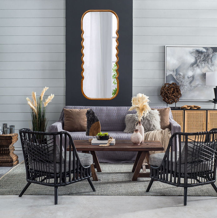 Oversized Wooden Floor Mirror With Unique Frame - Brown