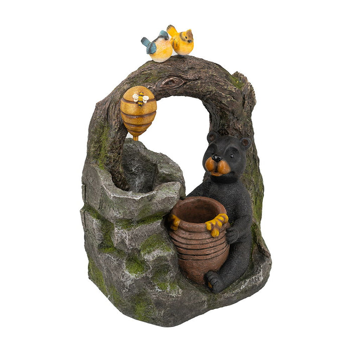 Decorative Two Tiered Water Fountain With Woodland Animal Design, Outdoor Fountain With Light And Pump - Dark Gray