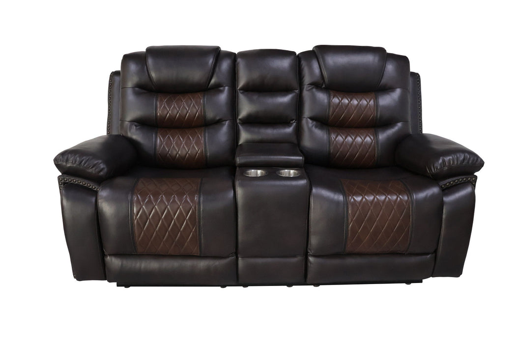 Nikko - Console Loveseat With Dual Recliners - Two Tone Brown